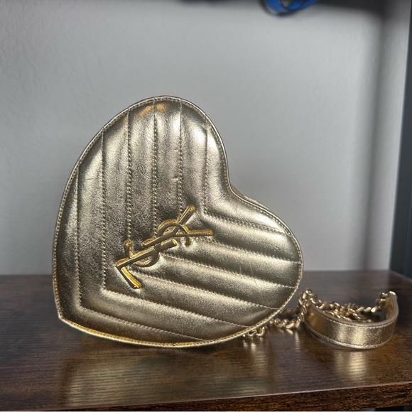 YSL Yves Saint Laurent Gold Heart Mini Crossbody Bag - Picture 2 of 11
